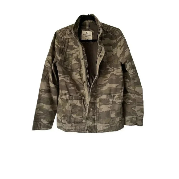 Abercrombie Kids Army Camo Jacket - 4 Pockets, Full Zip & Snap Buttons - Picture 1 of 7